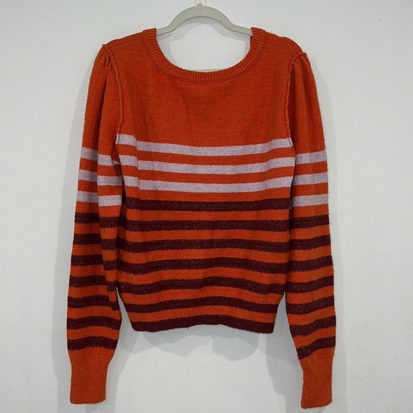 FREE PEOPLE Complete Me Orange Striped Cotton Alpaca Blend Knit Sweater M - Picture 12 of 16